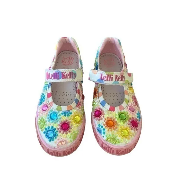 Lelli Kelly Kids Polka Dot Beaded Jeweled‎ Multicolored Mary Jane Shoes