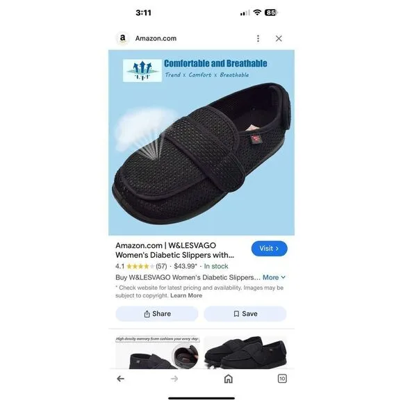 LESVAGO Breathable Black Adjustable Diabetic Slippers Mens Size 13