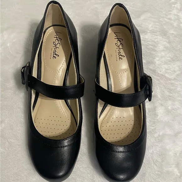 LifeStride Black Chunky Heel Mary Jane Shoes 9W