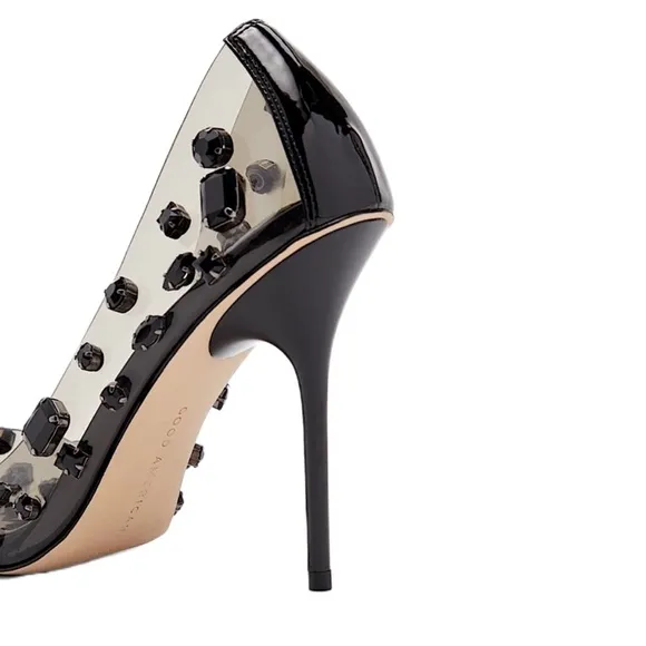 light smoke Good American diamonds forever stiletto pump | black jeweled heels