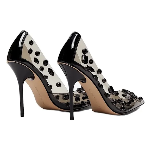 light smoke Good American diamonds forever stiletto pump | black jeweled heels