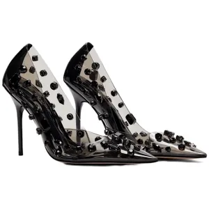 light smoke Good American diamonds forever stiletto pump | black jeweled heels