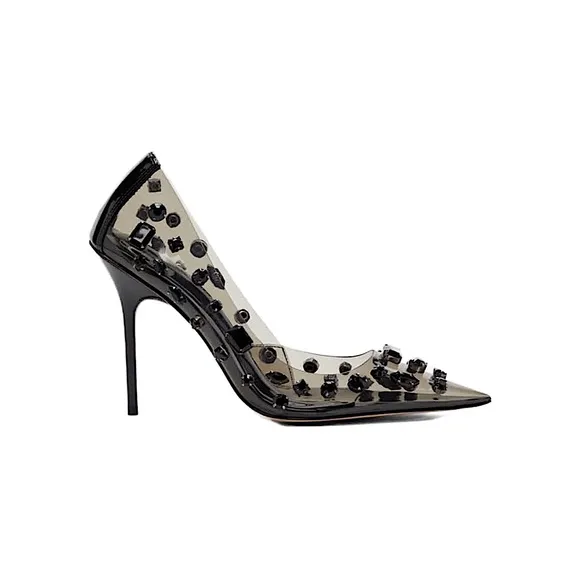 light smoke Good American diamonds forever stiletto pump | black jeweled heels