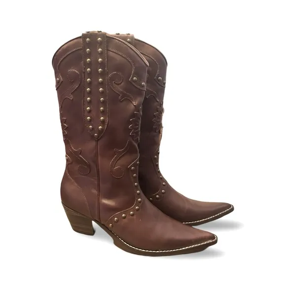 Like New Stetson Women's Mule Ears Bling Cowboy Boots Mid-Calf Size 8
