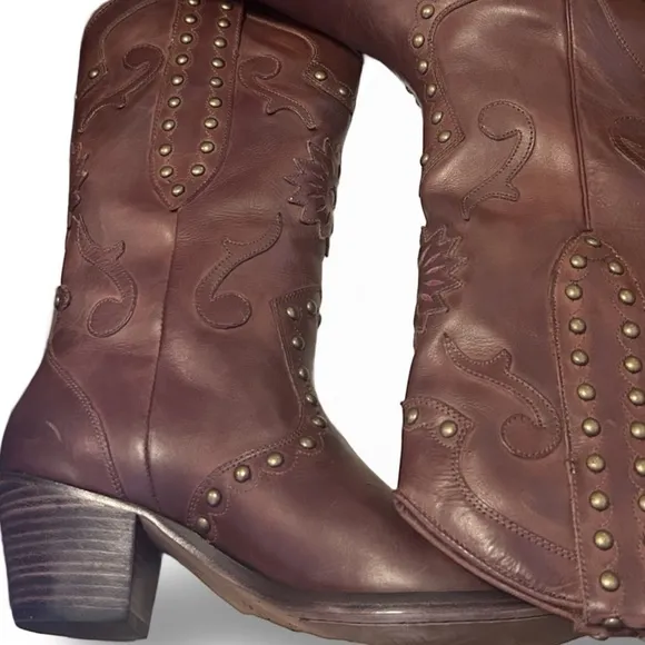 Like New Stetson Women's Mule Ears Bling Cowboy Boots Mid-Calf Size 8
