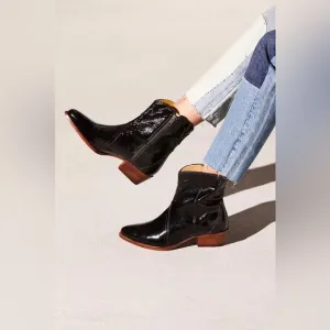 Like New Free People: Black Patent Leather New Frontier Western Boot