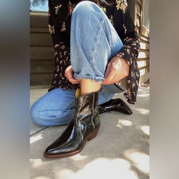 Like New Free People: Black Patent Leather New Frontier Western Boot