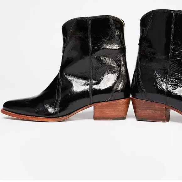 Like New Free People: Black Patent Leather New Frontier Western Boot