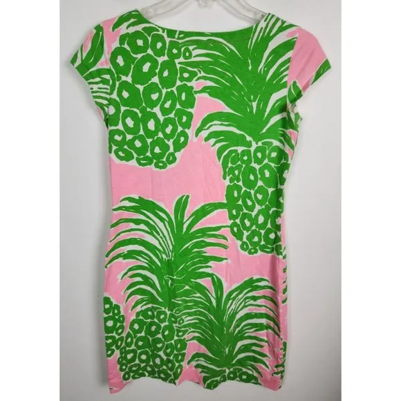 Lilly Pulitzer Women's Sz. XS Loren Pink &amp; Green Pineapple Dress Boatneck