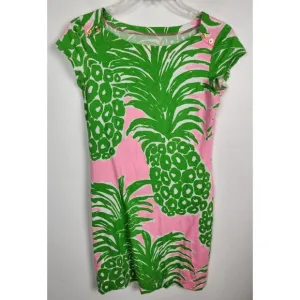Lilly Pulitzer Women's Sz. XS Loren Pink &amp; Green Pineapple Dress Boatneck