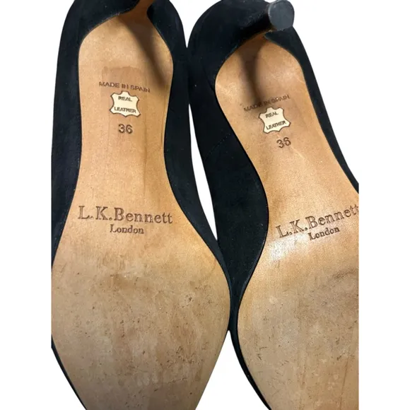 L.K Bennett - Black Suede High-Heel Shoes with gold Buckle bow- Size 6 EU 36