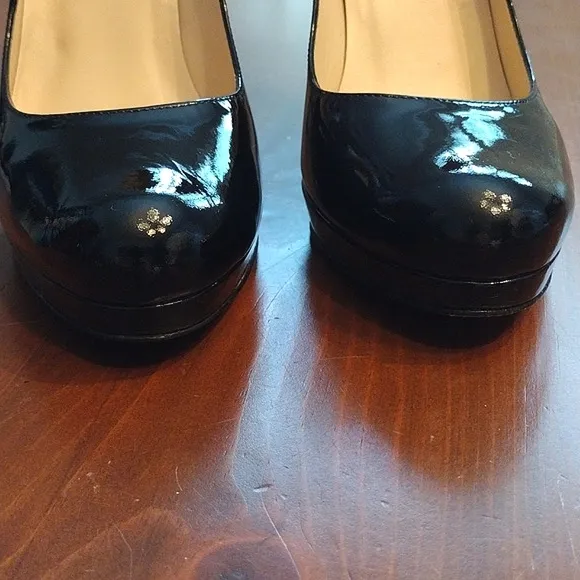 L.K. BENNETT Patent Leather Stiletto Heels, Size 36 US (5.5-6), Black/Ta…