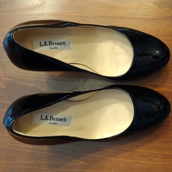 L.K. BENNETT Patent Leather Stiletto Heels, Size 36 US (5.5-6), Black/Ta…