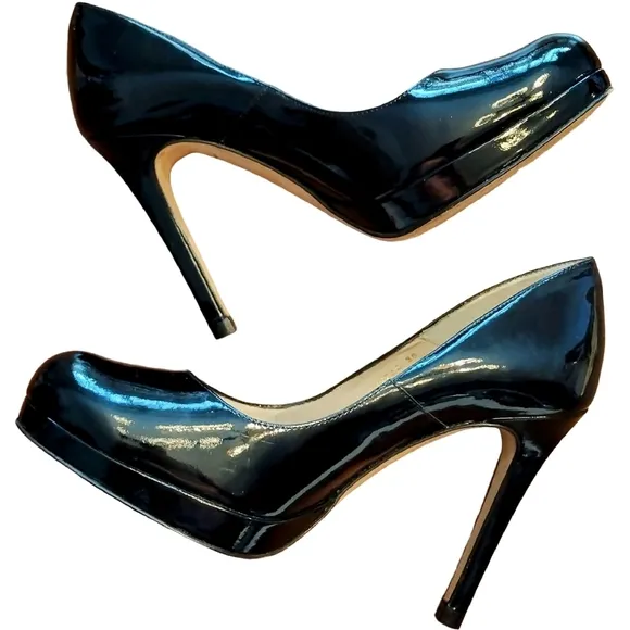 L.K. BENNETT Patent Leather Stiletto Heels, Size 36 US (5.5-6), Black/Ta…