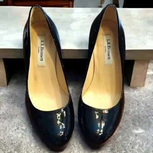 L.K. BENNETT Patent Leather Stiletto Heels, Size 36 US (5.5-6), Black/Ta…
