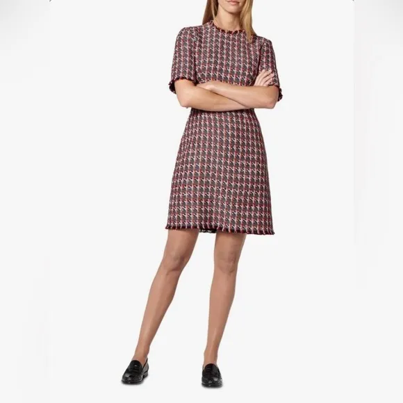 L.K.Bennett Danna Tweed Mix Mini Dress, Red/Multi. Size 14