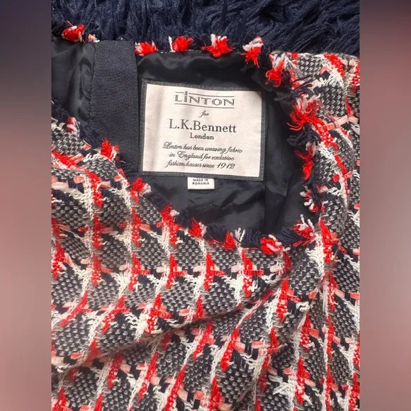 L.K.Bennett Danna Tweed Mix Mini Dress, Red/Multi. Size 14