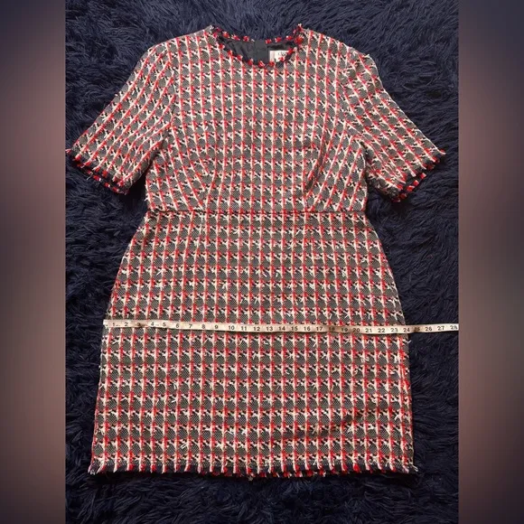 L.K.Bennett Danna Tweed Mix Mini Dress, Red/Multi. Size 14
