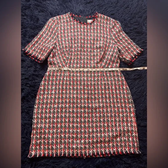 L.K.Bennett Danna Tweed Mix Mini Dress, Red/Multi. Size 14