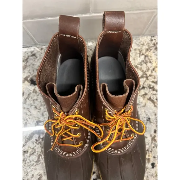 LL Bean Ankle Bean Boots Leather Waterproof Duck Boots Brown Lace Up Mens 13