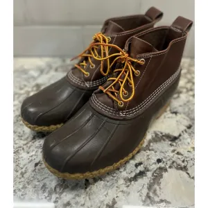 LL Bean Ankle Bean Boots Leather Waterproof Duck Boots Brown Lace Up Mens 13