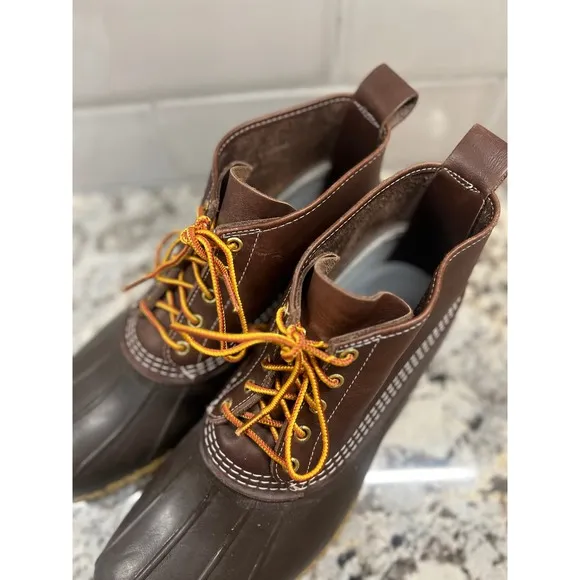 LL Bean Ankle Bean Boots Leather Waterproof Duck Boots Brown Lace Up Mens 13
