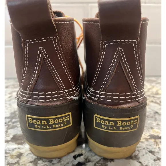 LL Bean Ankle Bean Boots Leather Waterproof Duck Boots Brown Lace Up Mens 13