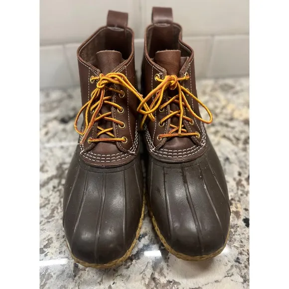 LL Bean Ankle Bean Boots Leather Waterproof Duck Boots Brown Lace Up Mens 13