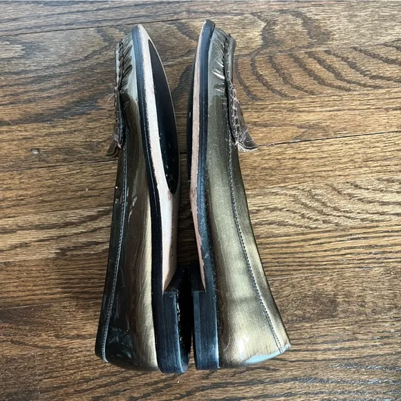 LL Bean Brown Penny Loafer Shoes Patent Leather Slip On Moc Toe Size 6.5 Medium