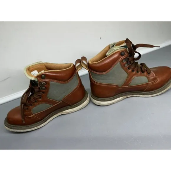 L.L. Bean Fly Fishing Wading Boots Men's 8 Vtg Brown &amp; Green Cambrelle Fabric