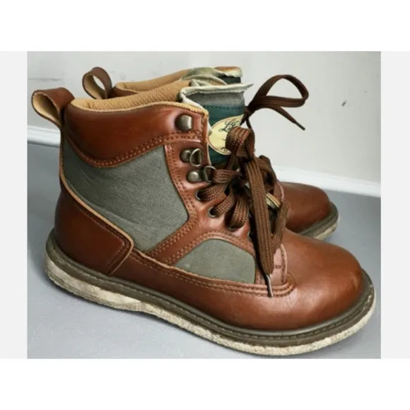 L.L. Bean Fly Fishing Wading Boots Men's 8 Vtg Brown &amp; Green Cambrelle Fabric