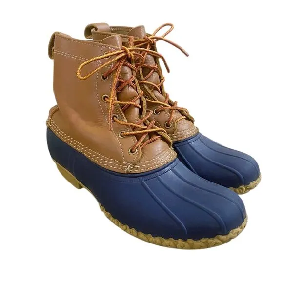 LL Bean Navy and Tan Bean Boots Women's US Size 10 EUC Waterproof Rubber Leather