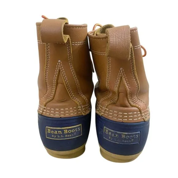 LL Bean Navy and Tan Bean Boots Women's US Size 10 EUC Waterproof Rubber Leather