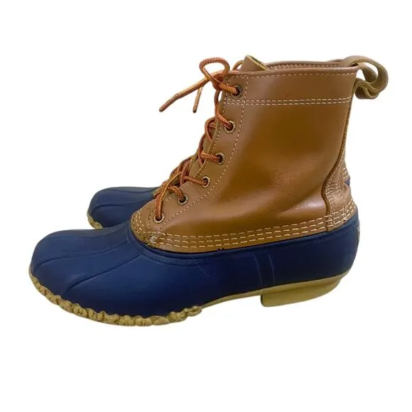 LL Bean Navy and Tan Bean Boots Women's US Size 10 EUC Waterproof Rubber Leather