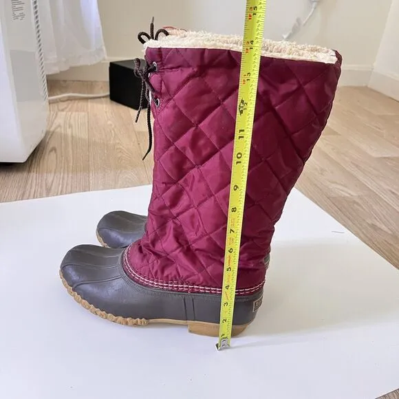 L.L. Bean Vintage Winter Boots Red Quilted Tie Sherpa Lined Waterproof