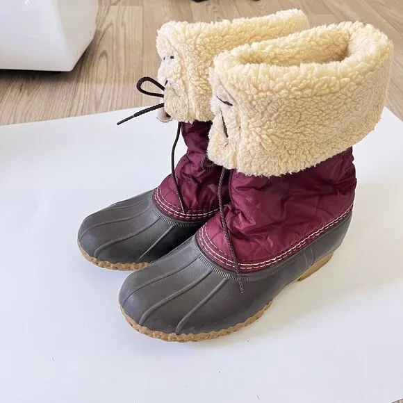L.L. Bean Vintage Winter Boots Red Quilted Tie Sherpa Lined Waterproof