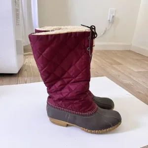 L.L. Bean Vintage Winter Boots Red Quilted Tie Sherpa Lined Waterproof