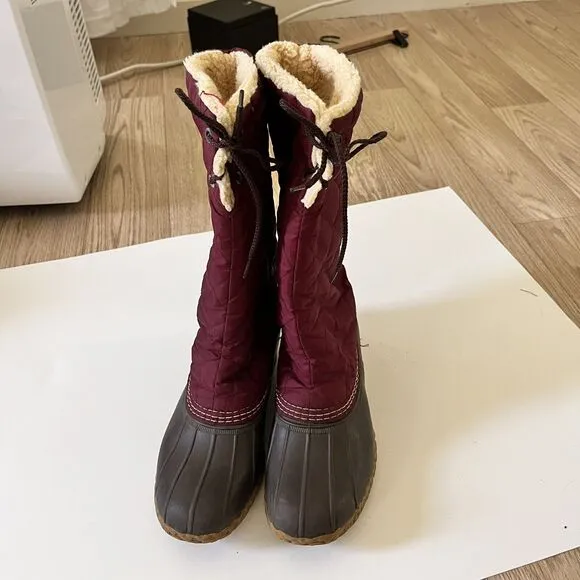 L.L. Bean Vintage Winter Boots Red Quilted Tie Sherpa Lined Waterproof