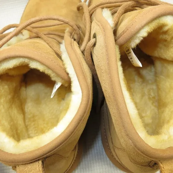 LL Bean Wicked Good Boots 3-Eye Lamb Shearling Fur Lined Suede Slippers Men's 11