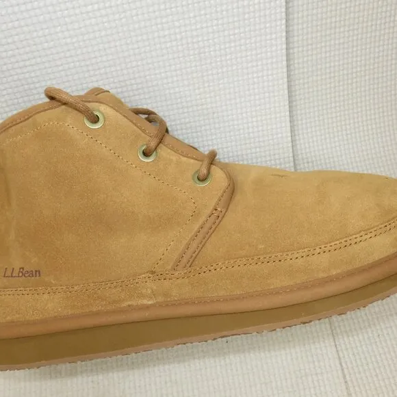 LL Bean Wicked Good Boots 3-Eye Lamb Shearling Fur Lined Suede Slippers Men's 11
