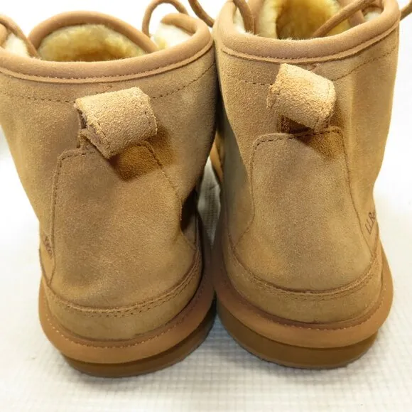 LL Bean Wicked Good Boots 3-Eye Lamb Shearling Fur Lined Suede Slippers Men's 11