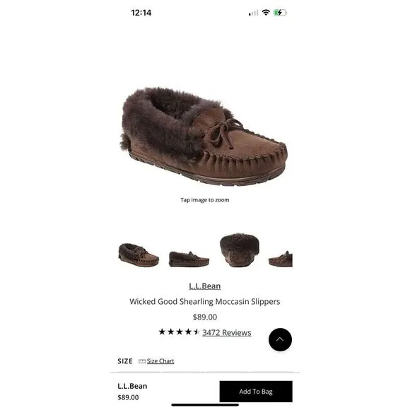 L.L. Bean Wicked Good Shearling Moccasin Slippers,‎ Size 13 Medium