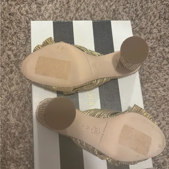 Loeffler Randall Gold Mules with Pleated Bow
