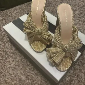 Loeffler Randall Gold Mules with Pleated Bow