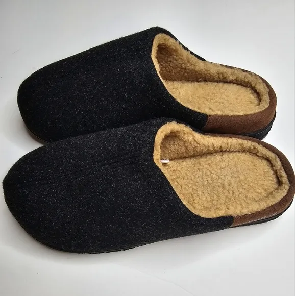 LongBay Mens Memory Foam Slippers Indoor Outdoor Black Size 12