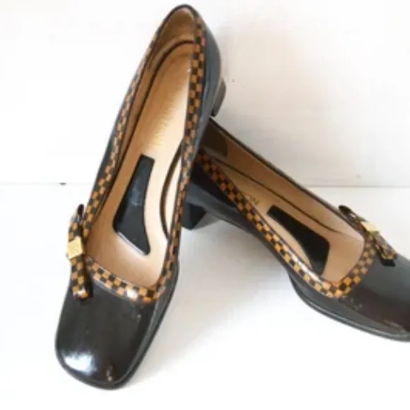 Louis Vuitton Vintage Women's Brown Leather Checkered Heel Shoes