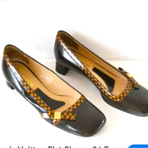 Louis Vuitton Vintage Women's Brown Leather Checkered Heel Shoes