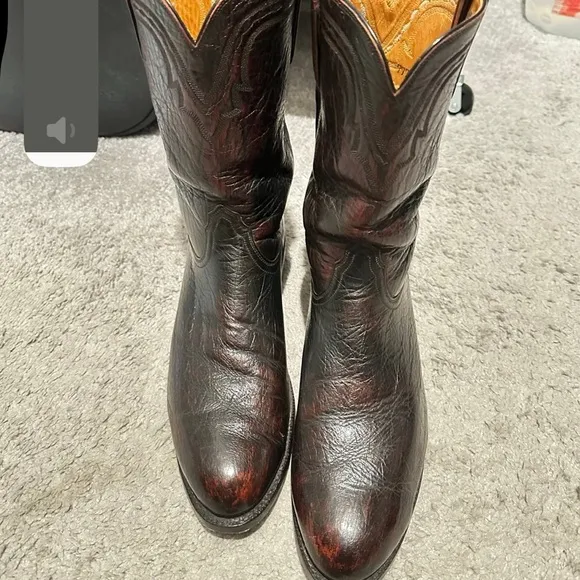 Lucchese Black Cherry Smooth Ostrich Leather size13