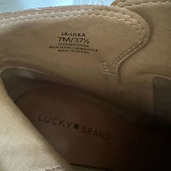 Lucky Brand Lilka Suede Bootie, Block Heel Size 7, Dune Light Brown, NWT
