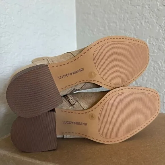 Lucky Brand Lilka Suede Bootie, Block Heel Size 7, Dune Light Brown, NWT